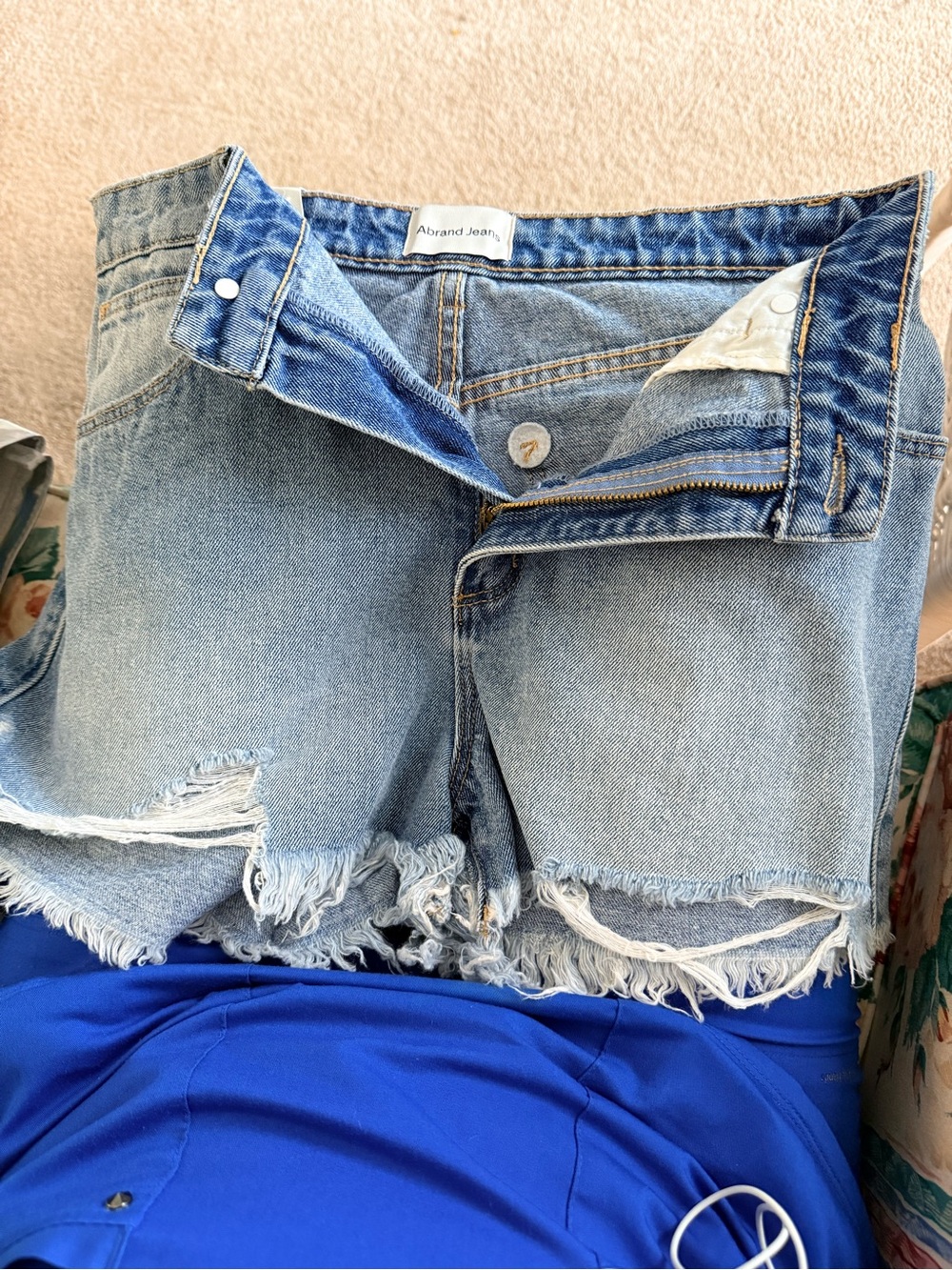 Abrand Washed Blue Distressed Denim Shorts